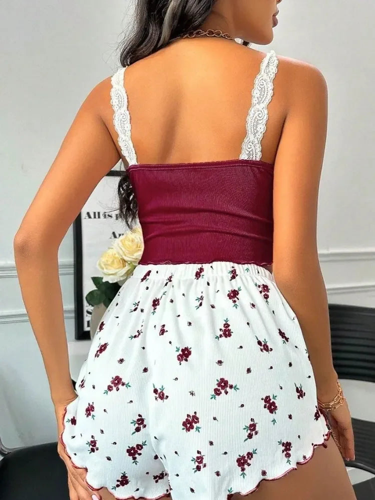 Saashi Summer Lace V-Neck Pajama Set