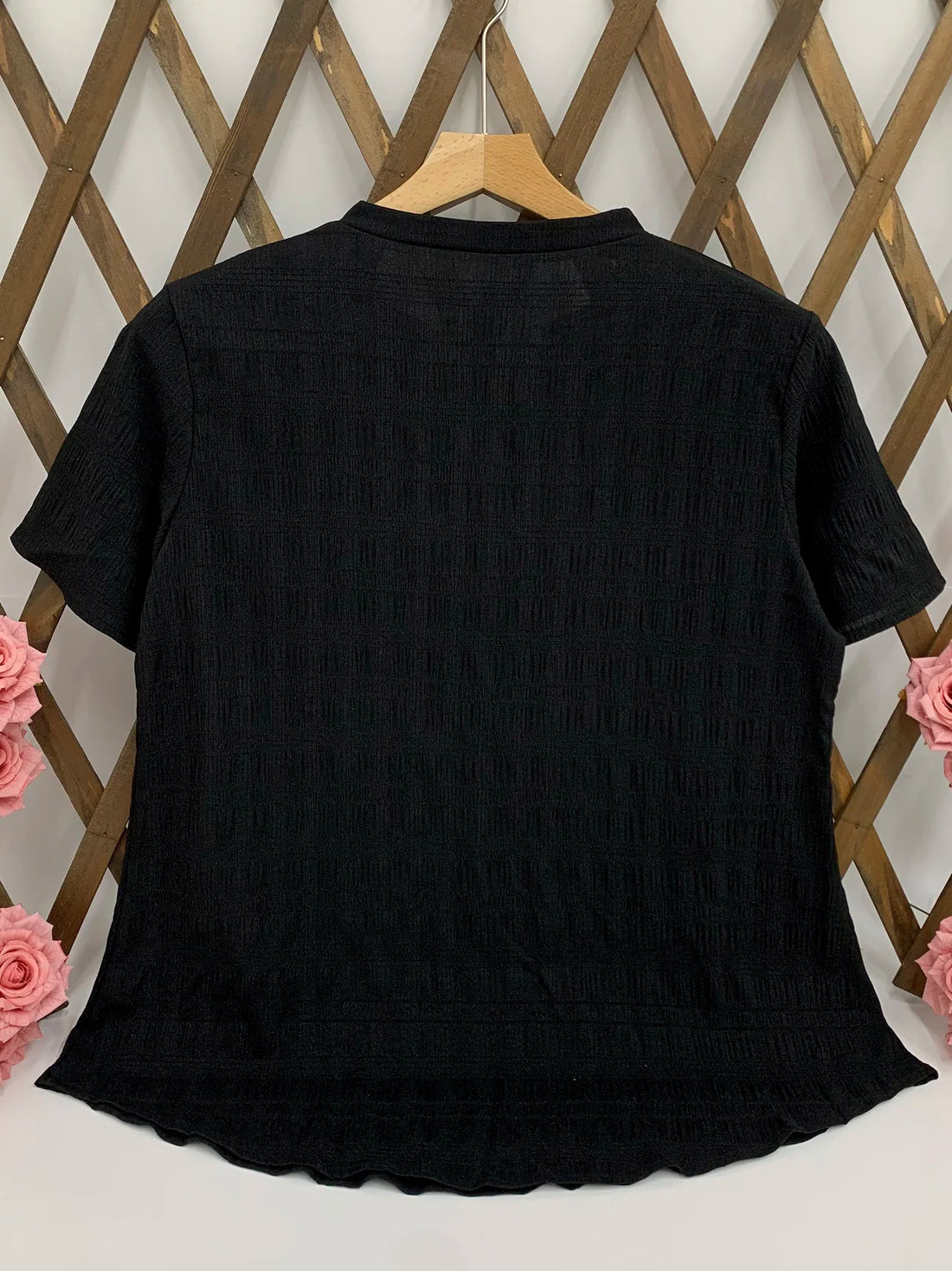 Saashi Plus Size V-Neck Button Detail T-Shirt for Women Solid Color Casual Pullover Top