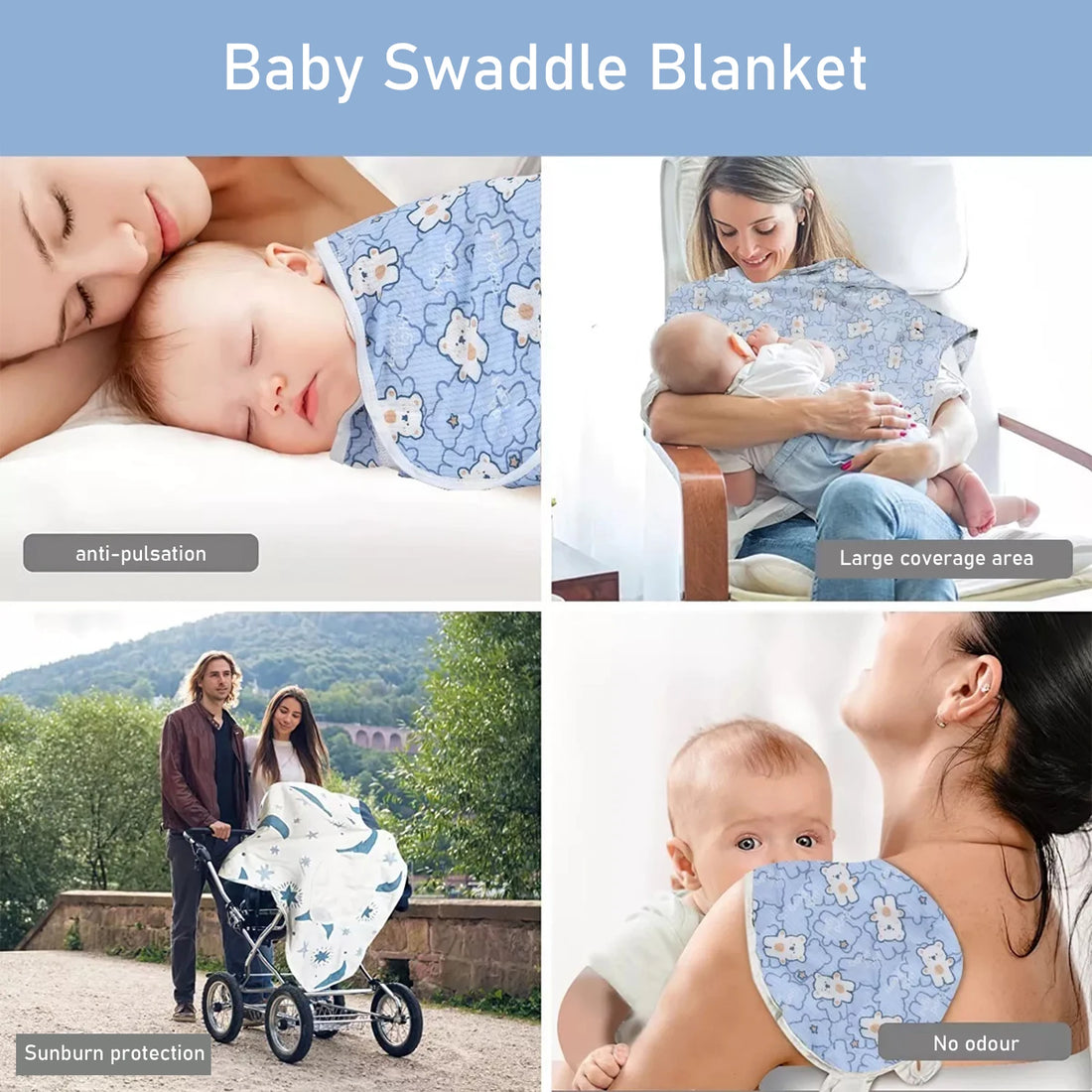 Saashi Cartoon Printed Cotton Newborn Swaddle Blanket Hat Set