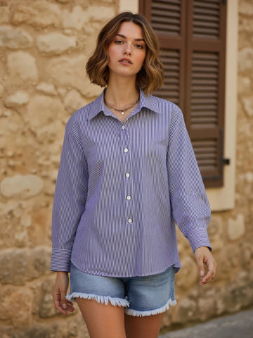 Saashi Spring Striped Lantern Sleeve Blouse