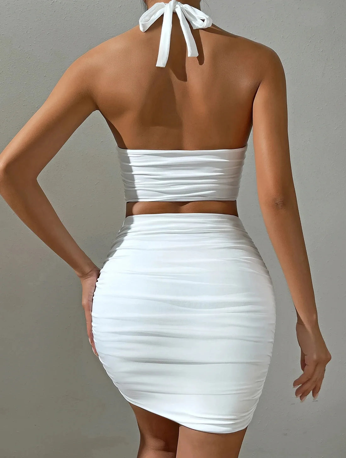 Saashi White Halter Neck Backless Two-Piece Set