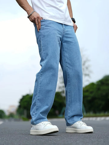 Saashi Men's Straight-leg Loose Wide-leg Cargo Hip-hop Stylish Versatile Long Denim.