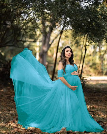Saashi Fashion Maternity Long Dress - White Cotton Stretchy, Photography Chiffon Lace