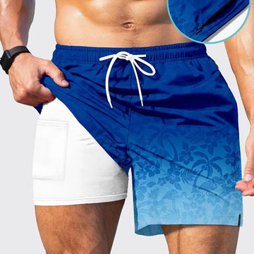 Saashi Men's Double Layer Quick Dry Beach Swim Shorts Swimming Trunks Loose.