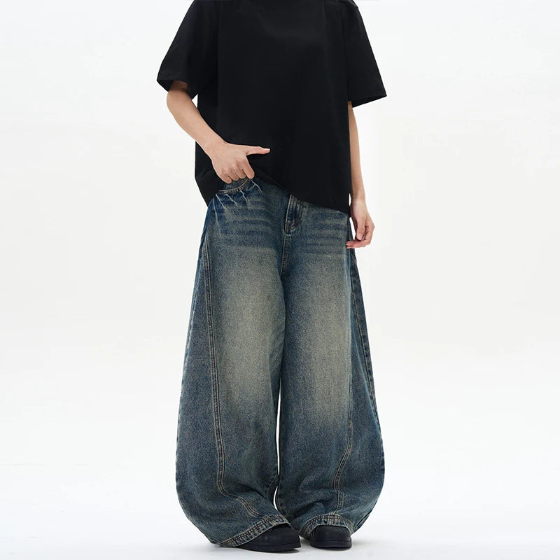 Saashi Men's Spring 2025 New Oversized Wide Leg Vintage Patchwork Lightning Denim.