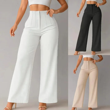 Saashi Women's New Style Leisure Solid Color Wide-Leg Long Trousers Suit Pants.