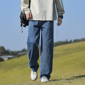 Saashi Men's Autumn Loose Breathable Solid Color Casual Straight Leg Streetwear Denim.