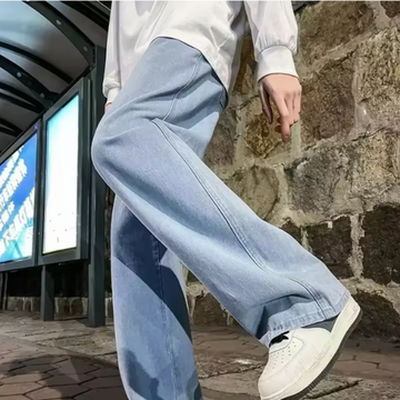 Saashi Men's Streetwear 2025 New Korean Style Loose Straight Wide Leg Denim.