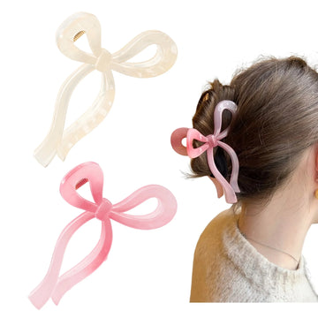Saashi 2Pcs Bows Claw Clips Pink Coquette Ribbon Hair For Thick Hair.