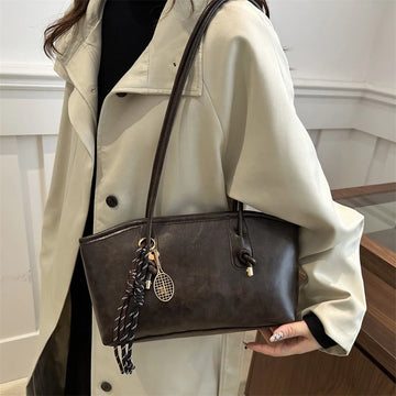 Saashi Retro Tote Bag with Large Capacity Pendant Versatile Fashion Shoulder Handbag