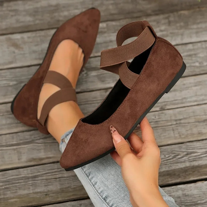 Saashi Women's Elegant Ballet Flats Elastic Ankle Strap Non Slip Ballerina Sandals.