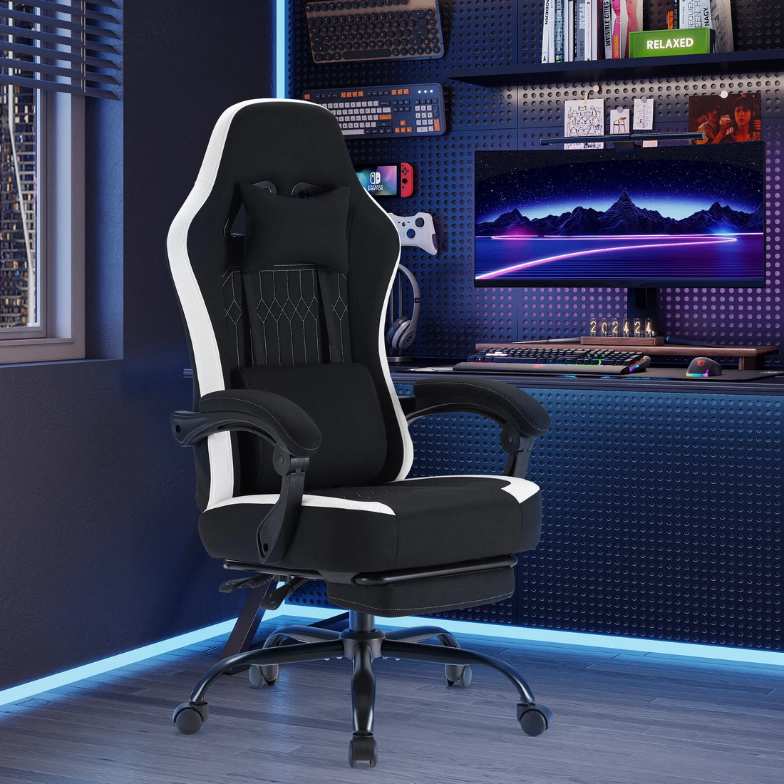 Saashi Labor Day Ergonomic Office Chair – Height-Adjustable 360° Swivel Computer Chair with Headrest, Lumbar Support & Linkage Armrests
