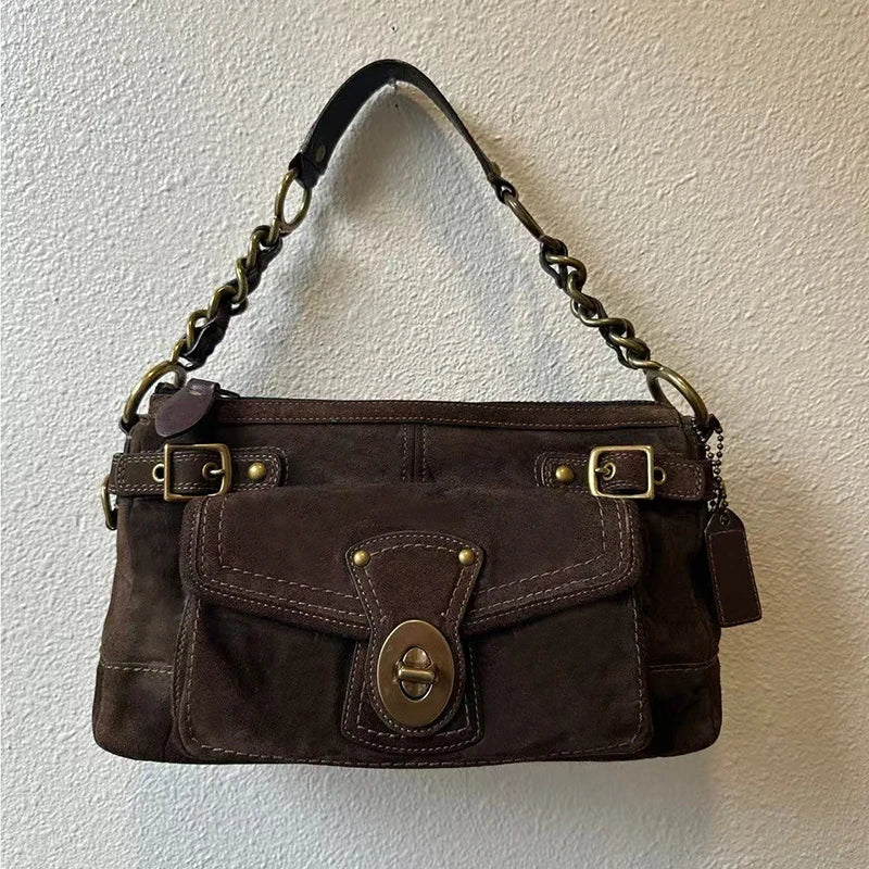 Saashi Suede Double Pocket Shoulder Bag