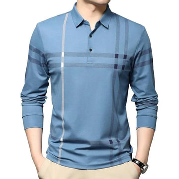 Saashi Men's Formal Color Pattern Long-sleeved Polo Shirt Spring Summer Daily Wear.