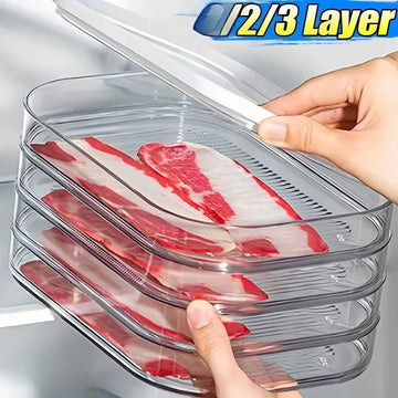 Saashi Meat Container Fridge Bacon Lunch Refrigerator Meal Prep Stackable Food Storage.