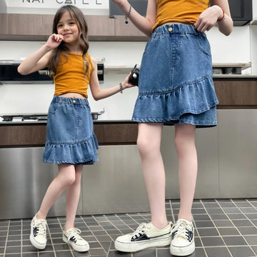 Saashi Korean Style Girls Denim Split Long Skirt – Fashionable Casual Jean Skirt for Teens