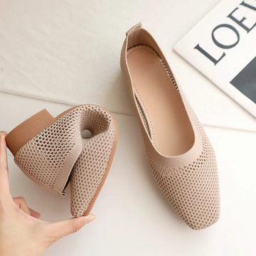 Saashi Women's Breathable Mesh Fashion Square Toe Slip-on Loafers Daily Walking Shoes.