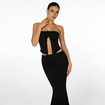 Saashi Y2K Sleeveless Tube Top & Maxi Bodycon Skirt Set