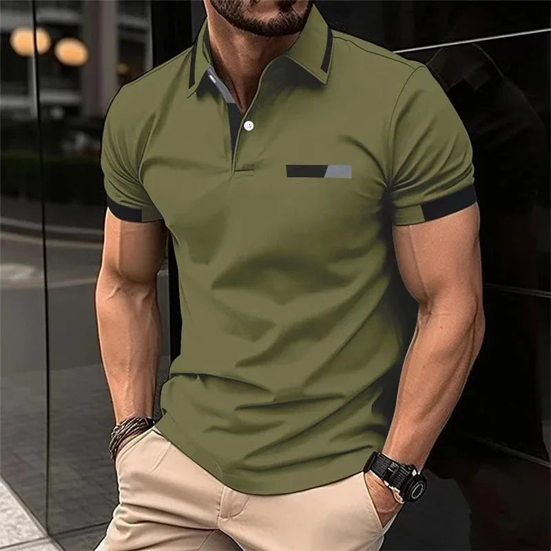 Saashi Men's Fitness Casual Gym Running Elastic Short-sleeved Lapel Polo Shirt.