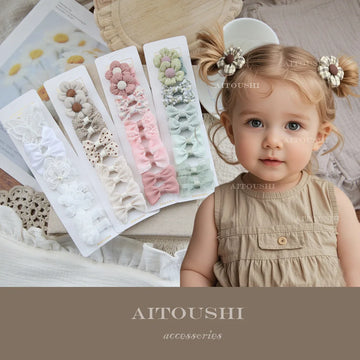Saashi Baby Girls Full-Coverage Bow Hair Clips – Cute Fabric Headwear & Hair Accessories, 10-Piece Set