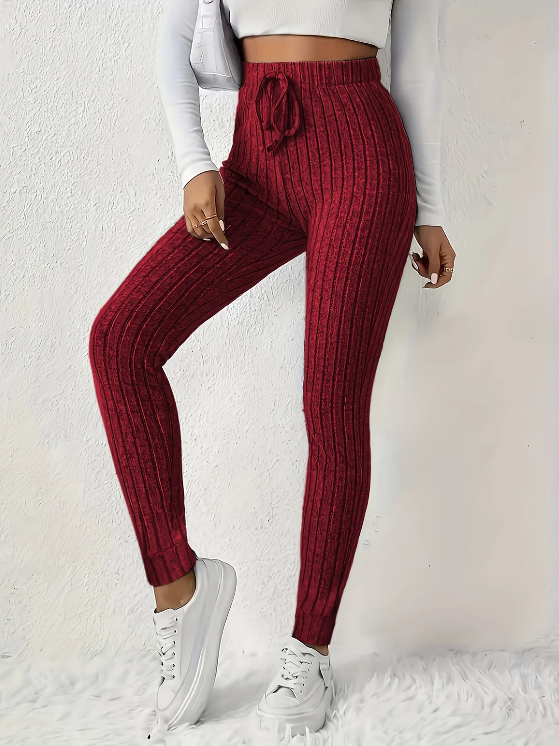 Saashi Knitted Slim Fit Straight Leg Pants for Women with Tapered Design and Comfortable Waistband