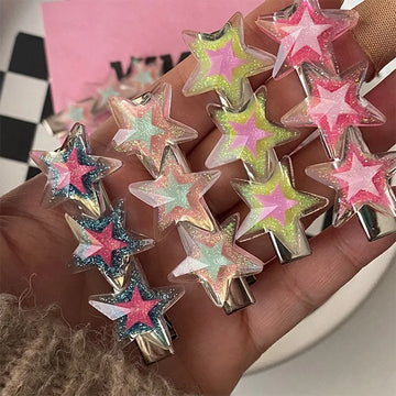 Saashi Girls Y2K Star Hair Clips – Sweet Retro Side Bangs Duckbill Hairpins & BB Clips
