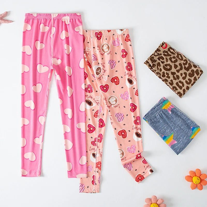 Saashi Girls Love Print Slim Leggings – Casual Elastic Waist 9-Pants for Kids, 2/4-Piece Set