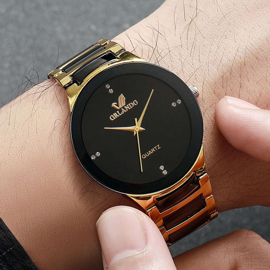 Saashi Black Steel Couple Watch