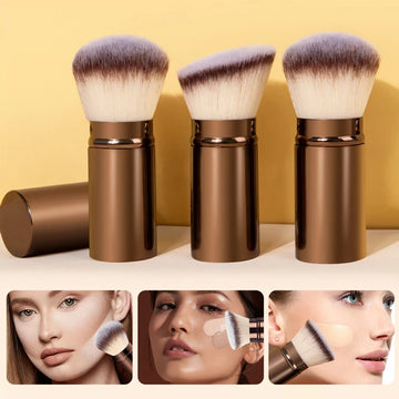 Saashi 1/2PCS Retractable Foundation Makeup Brush Flat Angle Powder Blush Black Gold.