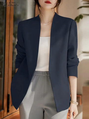 Saashi Women's Autumn Cardigan Solid Office Work Suit V-neck Long Sleeve Blazer.