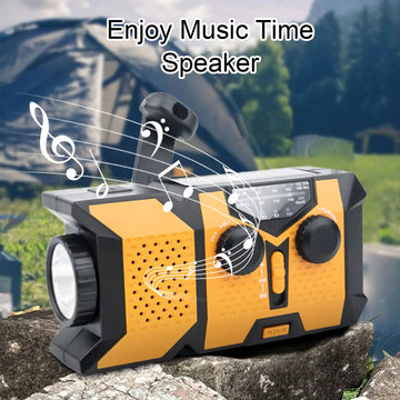 Saashi Emergency Hand Crank Radio USB Solar Charging 2000mAh AM FM Weather.