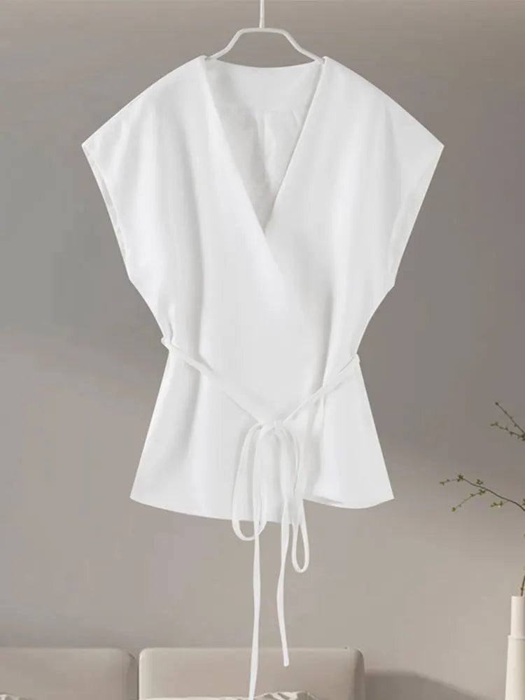Saashi Women’s Elegant Solid Vests  V Neck Sleeveless Lace-Up Casual Fashion Tops