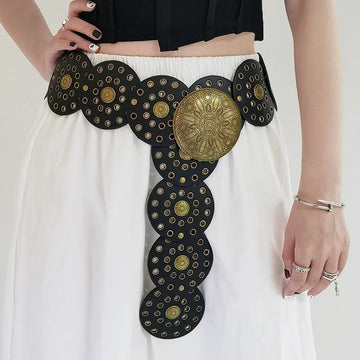 Saashi Women's Western Denim High Quality Metal Hollow Wide Vintage Round Belt DT148.