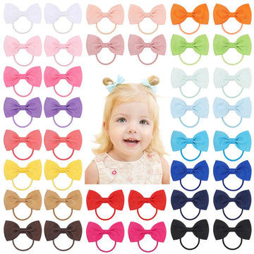 Saashi Baby Girls Ribbon Bow Hair Ties – Handmade Cute Bowknot Hair Accessories for Kids, 40-Piece Set