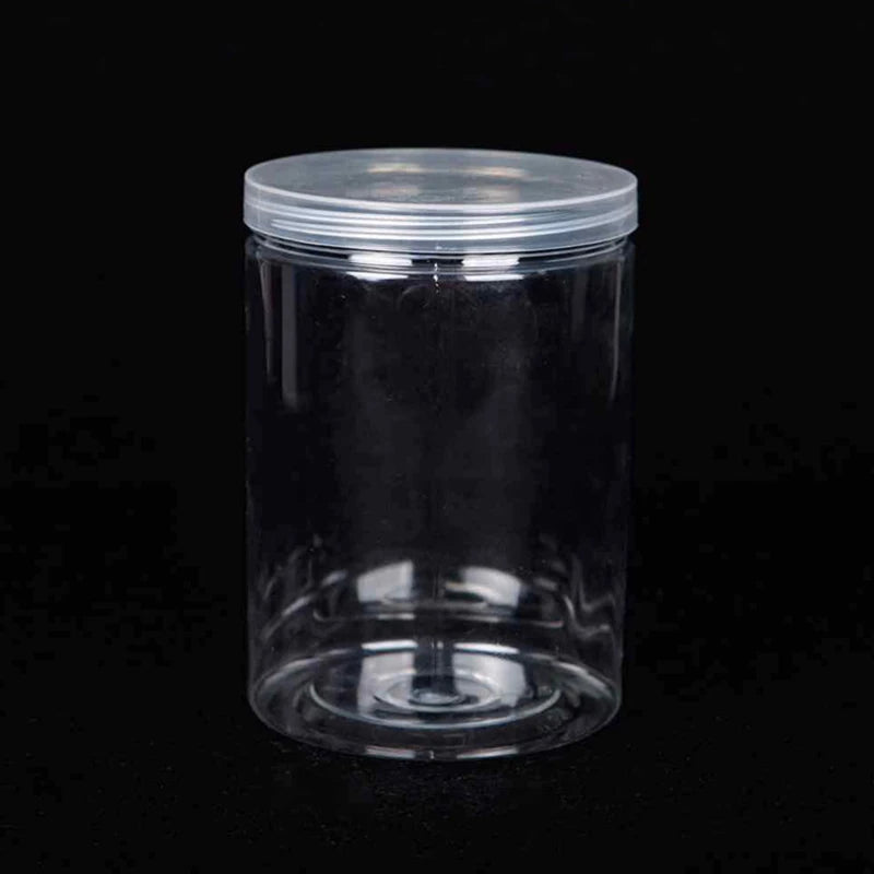 Saashi Plastic Packing Bottle PET Transparent Empty Seal Bottles Circular Bucket Storage.