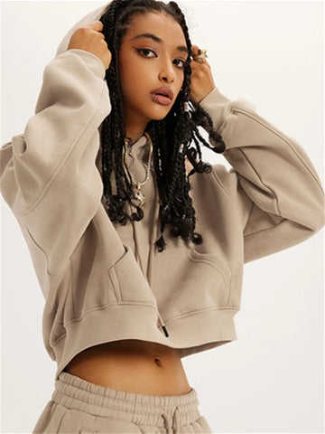 Saashi Loose Crop Drawstring Hoodie