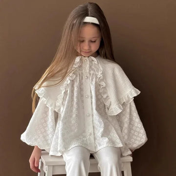 Saashi Girls Embroidered Lace Doll Top – Cotton Casual Long-Sleeve Shirt