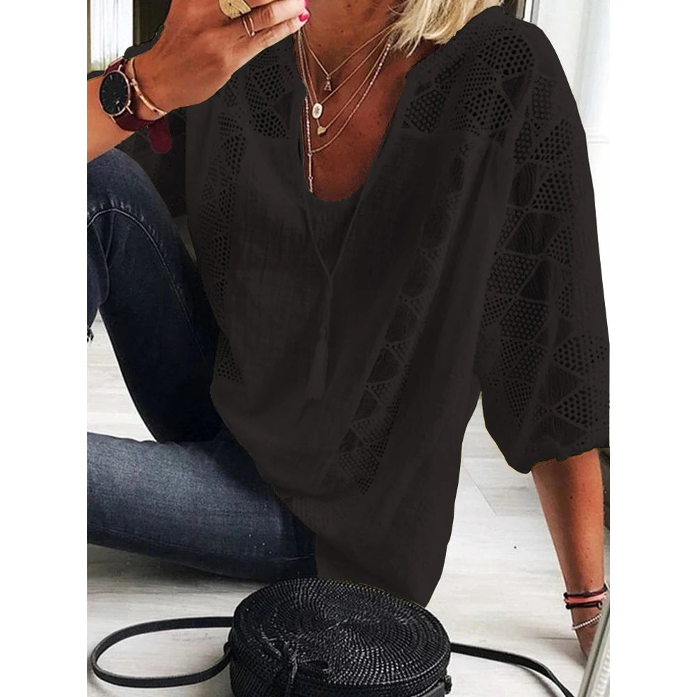 Saashi Plus Size 3/4 Sleeve Cotton Tunic Top for Women L–5XL Solid Casual Loose Fit