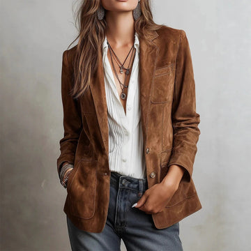 Saashi Women's Retro Suede Single-Breasted Spring Autumn Fashion Casual Versatile Jacket.