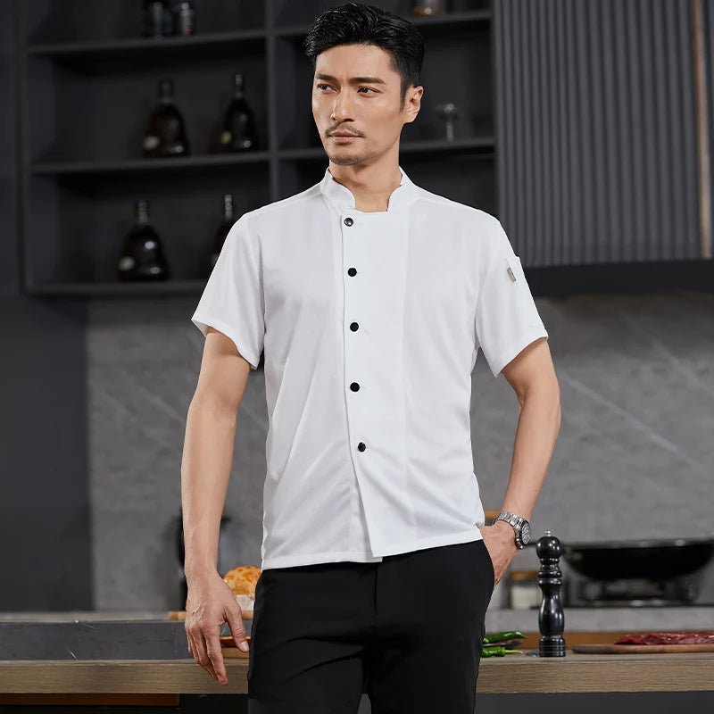 Saashi Labor Day Unisex Catering Uniform Set – Short Sleeve Chef Jacket, Apron & Restaurant Workwear