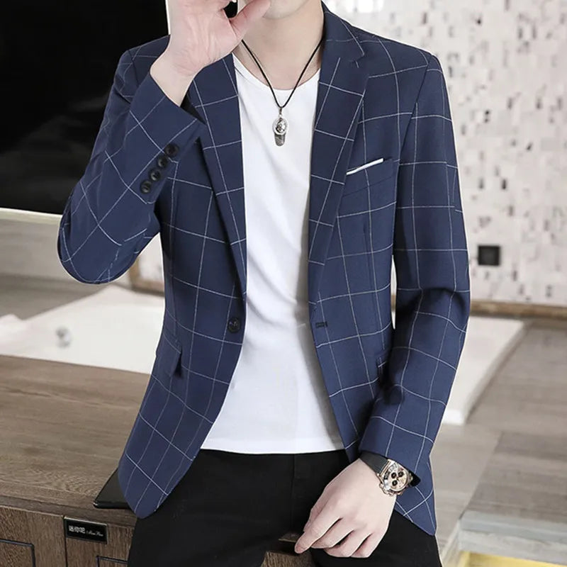 Saashi Men's Casual Business Plaid Slim Fit Blazer