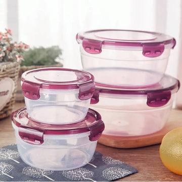 Saashi 1/4Pcs Plastic Round Storage Box Safe Lid Sealed Rectangular Food Stackable.
