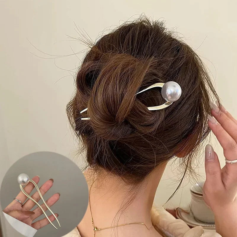 Saashi Korean U-shaped New Pearl Metal Shell Hairpins Women Hair Sticks Accessories.