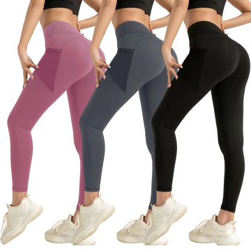 Saashi Women's 3PCS High Waist Yoga Pants With Pockets Tummy Control Leggings.