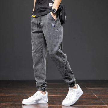 Saashi Harlequin Drawstring Cargo Denim Jogging Pants