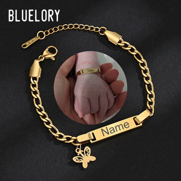 Saashi Custom Baby Name ID Bracelet – Stainless Steel Engraved Heart Birth Date Bracelet for Kids