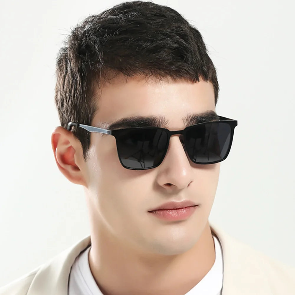 Saashi VIVIBEE Classic Rectangle Polarized Sunglasses Men Matte Black UV400 Fashion Square.