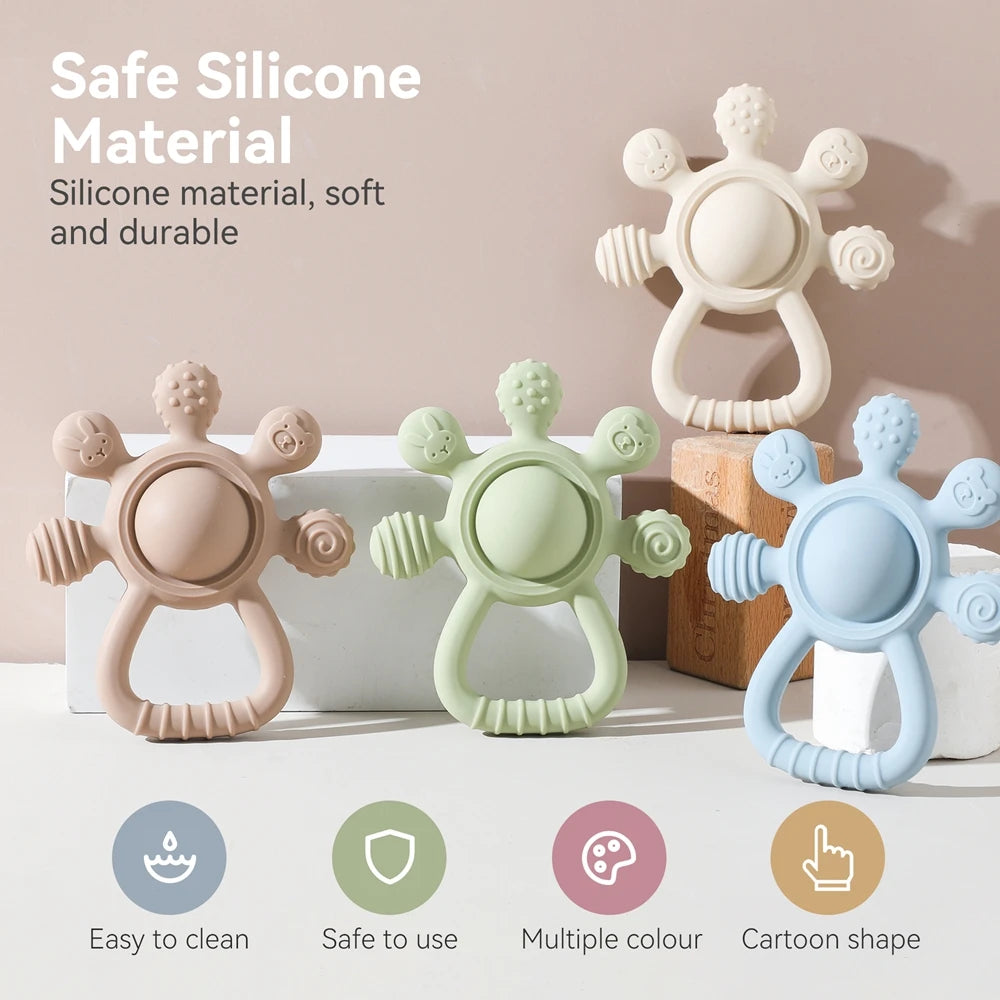 Saashi BPA Free Silicone Baby Teether Rattle Sensory Toy