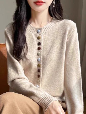 Saashi Women's Fashion Single Breasted Thick Warm Autumn Winter Knitted Cardigan Sweater.