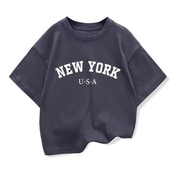 Saashi Girls New York Print T-Shirt – Casual Short Sleeve Summer Crew Neck Top